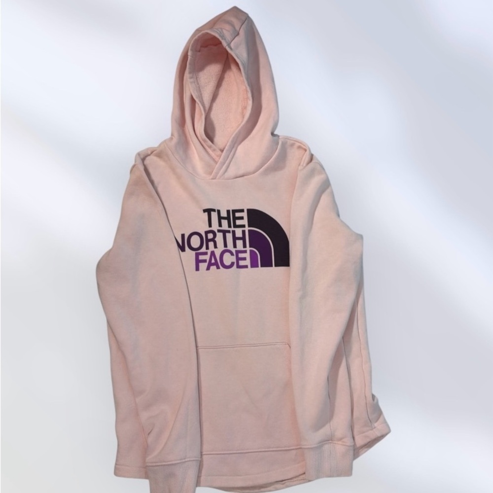 The North Face Hoodie Girls L Medium Pink Dome Fleece Line Pullover Pouch Pocket